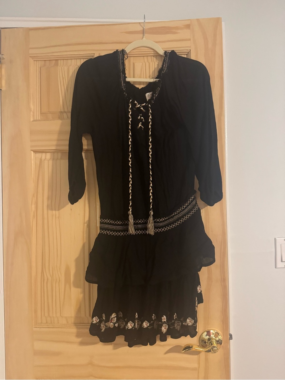 Surf Gypsy Black Peasant Top with Braided Accent